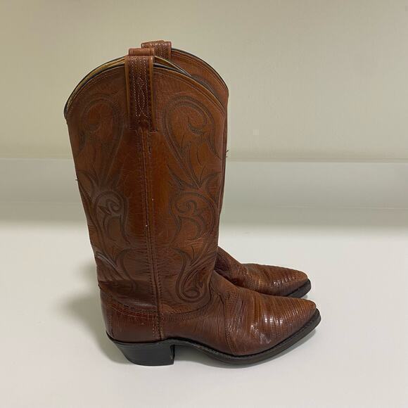 Vintage Dan Post Exotic Lizard Cowboy Boots Brown Size 6.5 - Picture 3 of 9